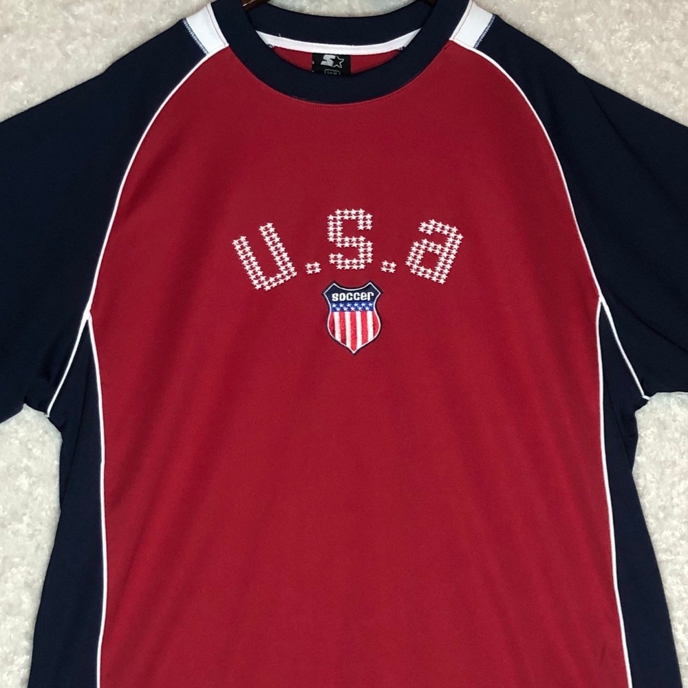 Starter USA Soccer T-Shirt Patriotic Sportswear Tee Red Blue Large